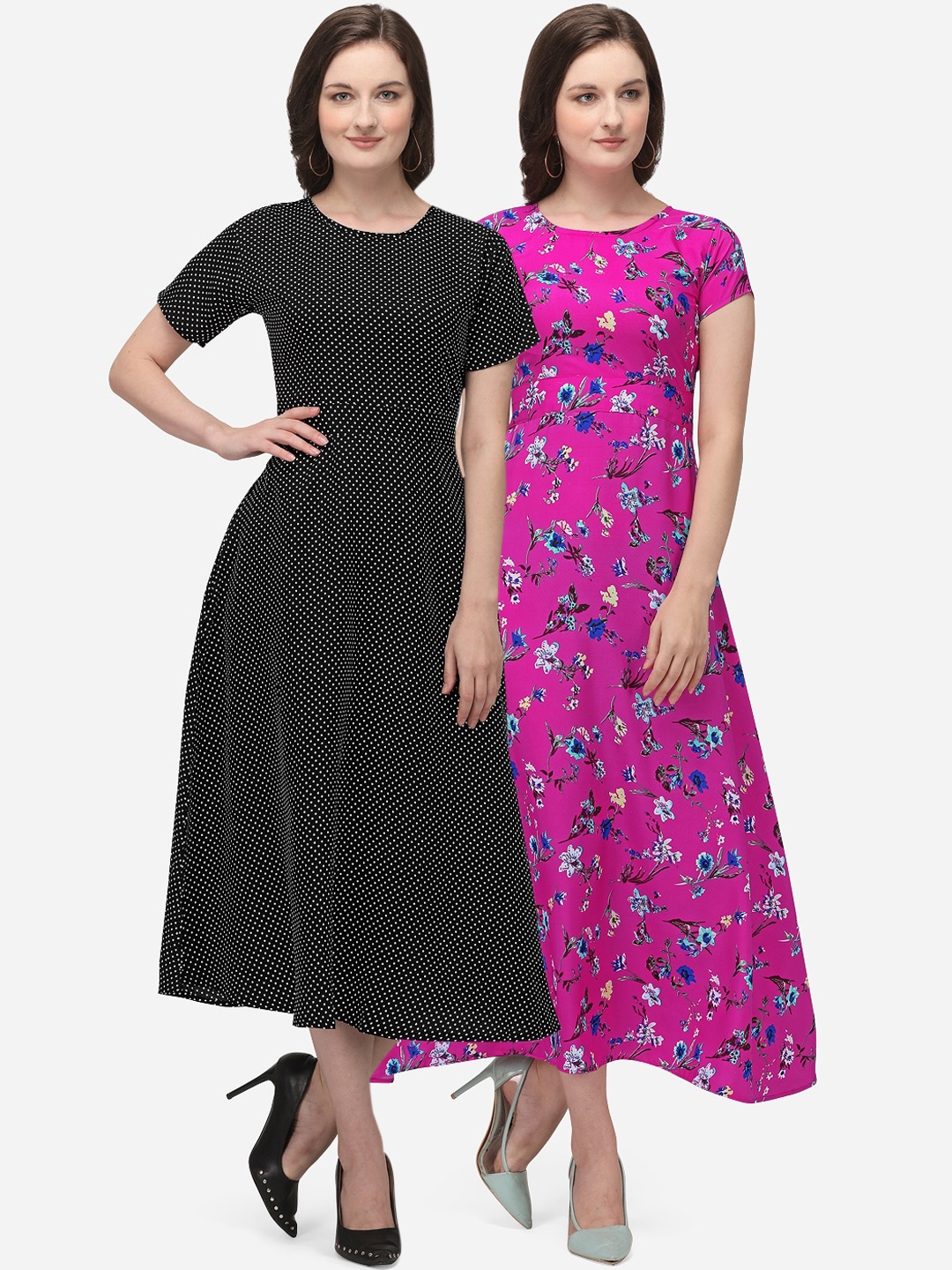 

Florence Pack Of 2 Purple & Black Floral Crepe Maxi Dress