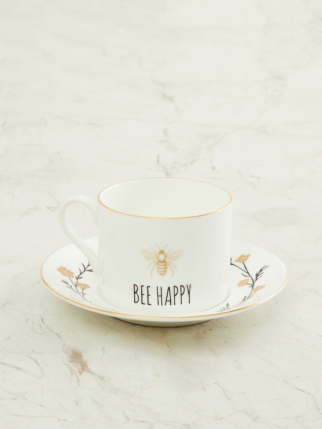 

Home Centre White & Gold GTL Honeybee Bone China Cup & Saucer Set
