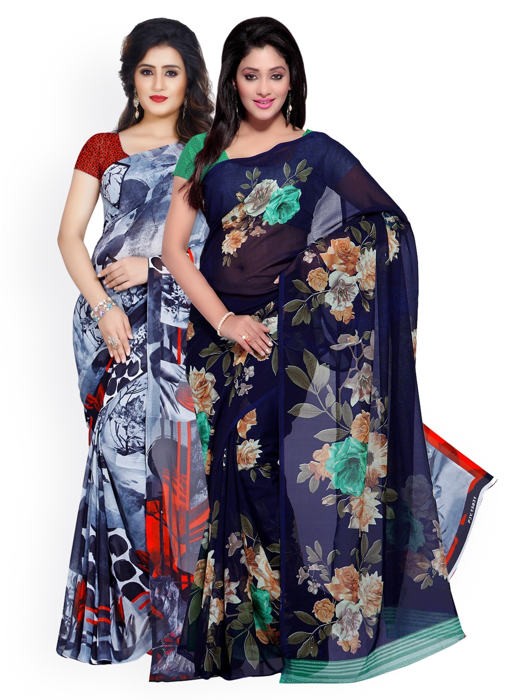 ANAND SAREES Pack Of 2 Pure Georgette Printed Sarees, Multi