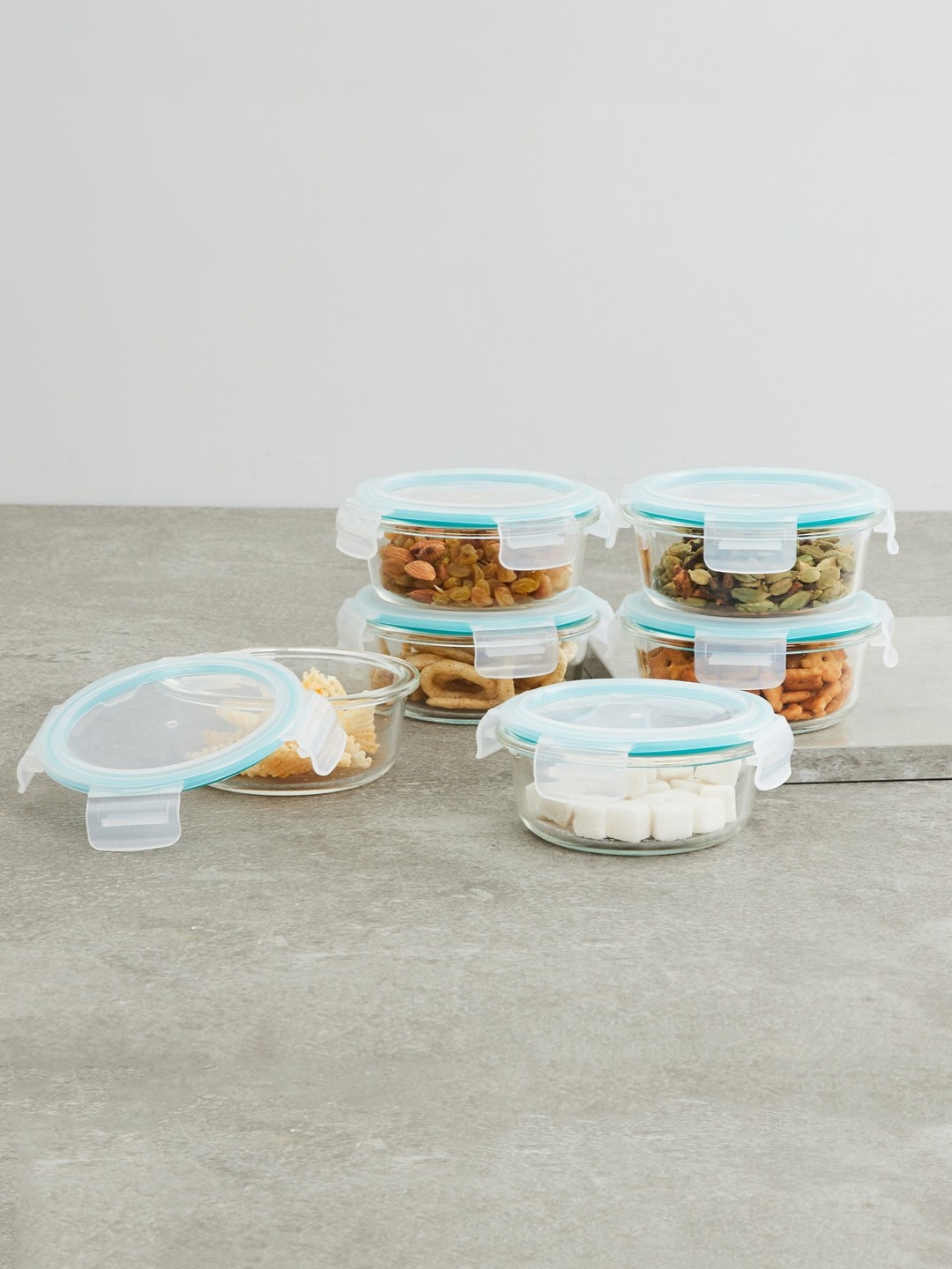 

Home Centre Set Of 6 Transparent Siattle Glass Storage Containers 400ml