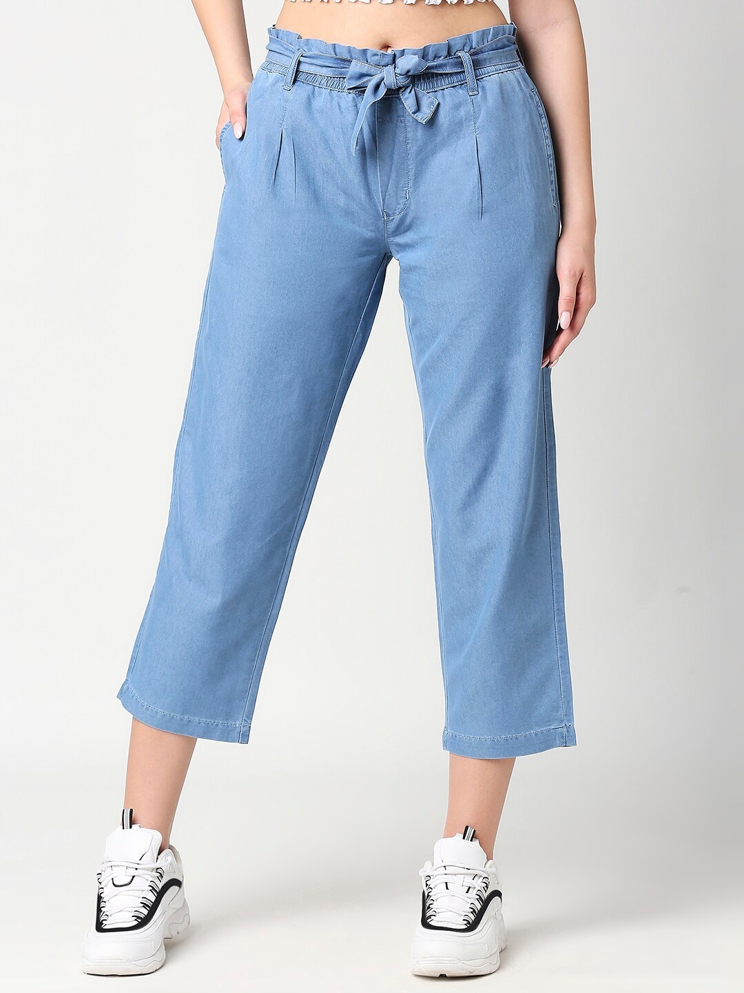 High Star Women Blue Cropped Denim Palazzos