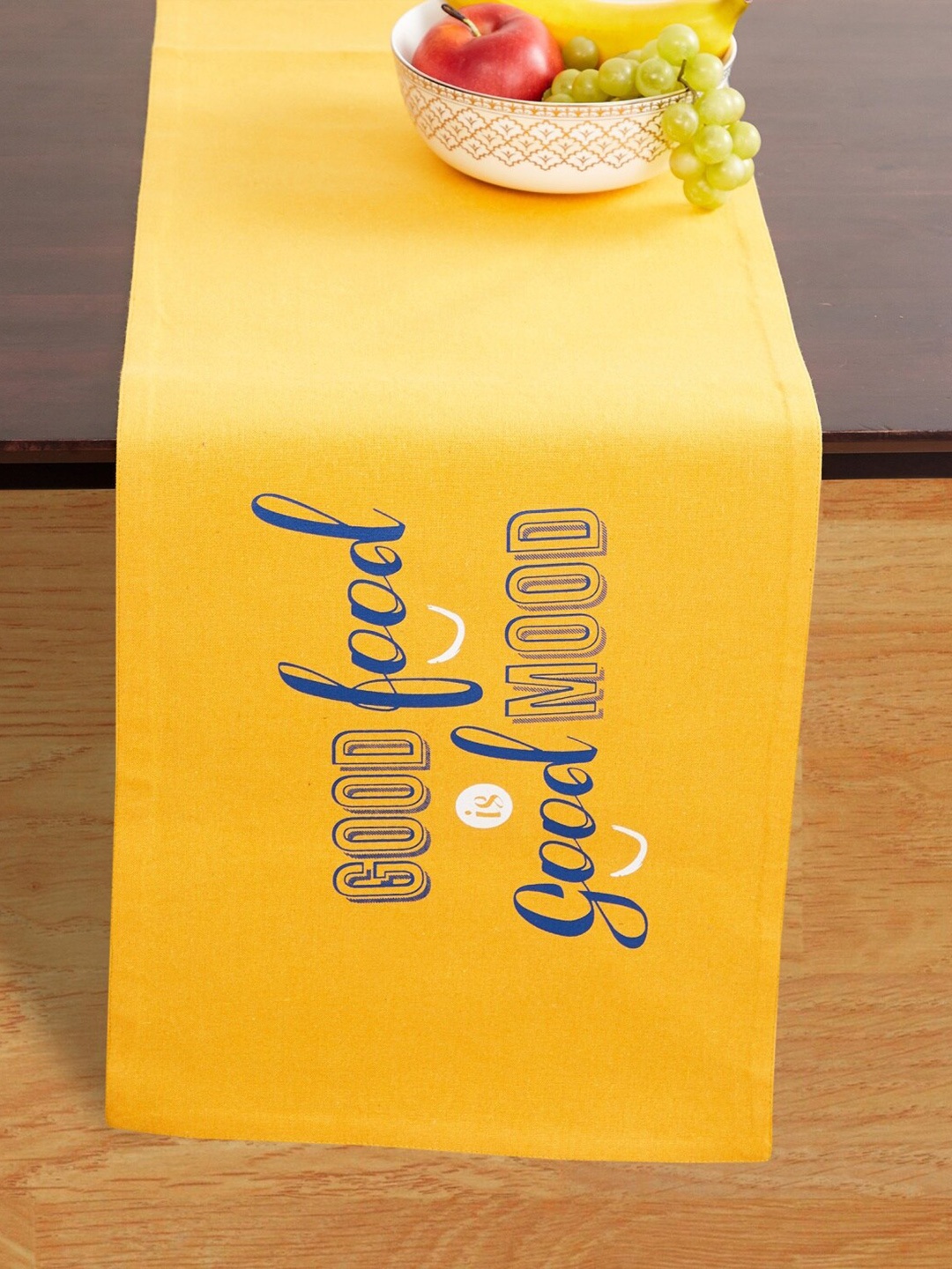 

Home Centre Yellow & Blue Printed Cotton Table Runner