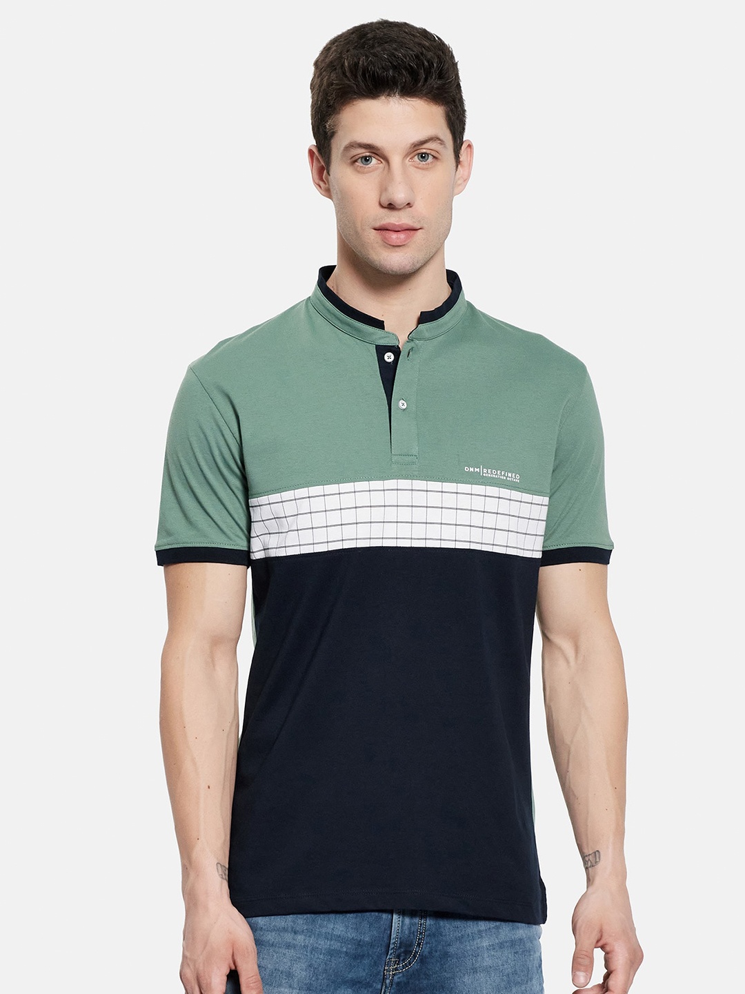 Octave Men Olive Mandarin Collar T-shirt