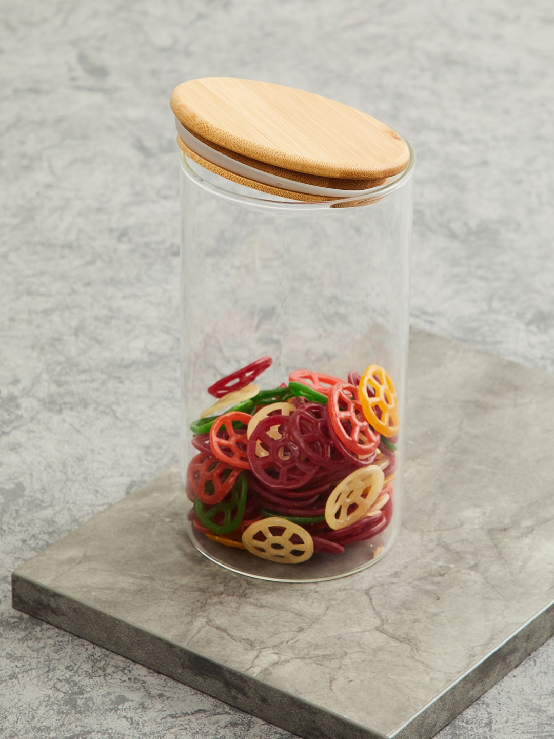 

Home Centre Transparent & Brown Solid Borosilicate Jar with Bamboo Lid