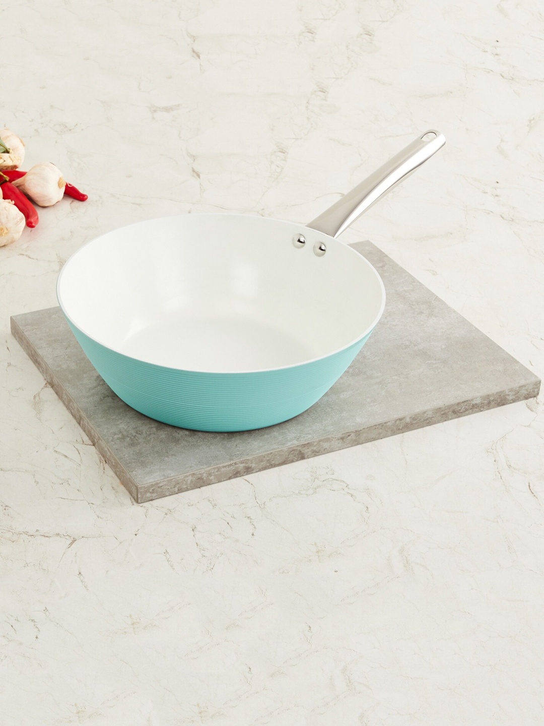 

Home Centre White & Blue Solid Wok Pan