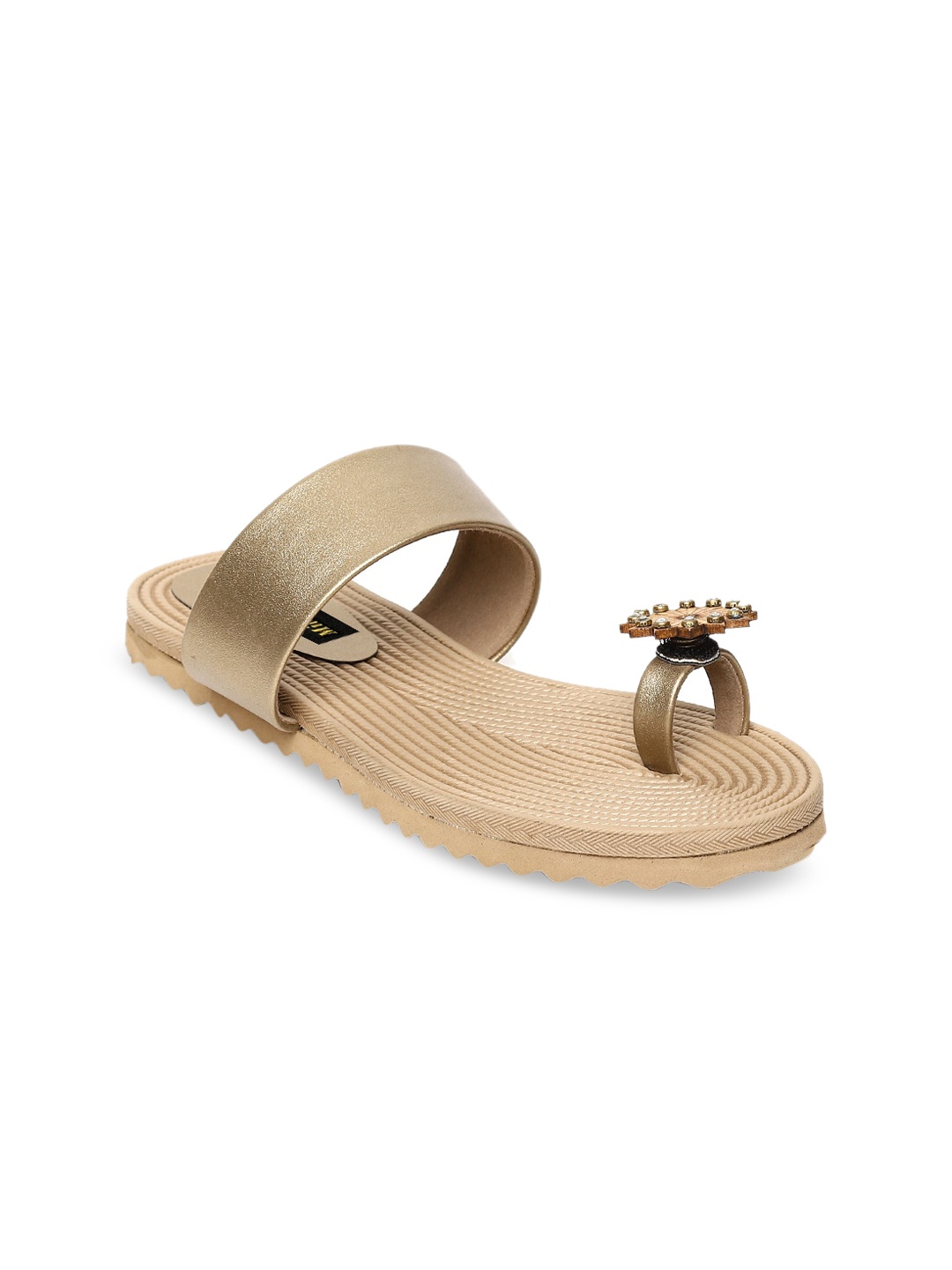 Milano Torre Women Gold-Toned Ethnic One Toe Flats