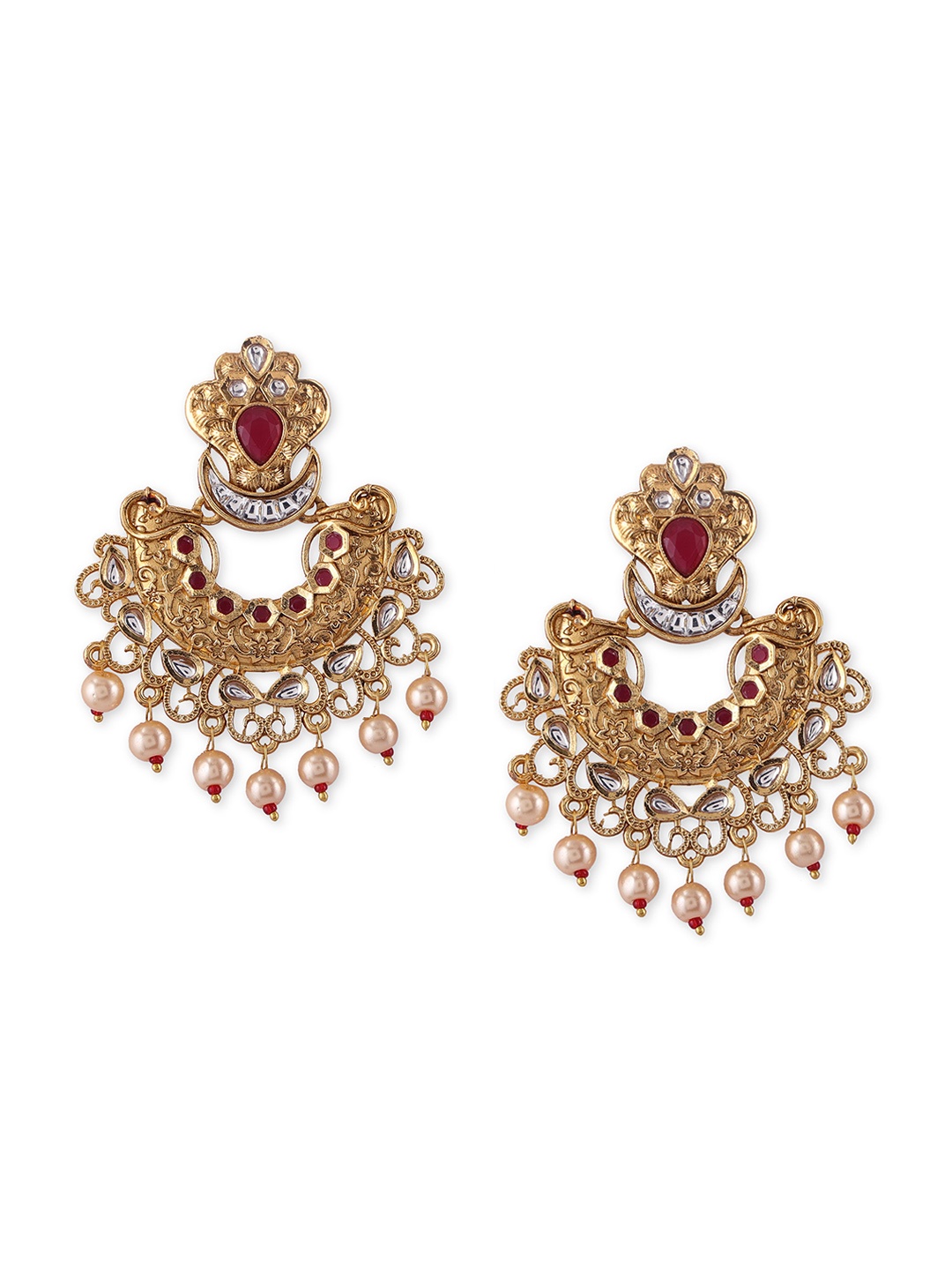 

Binnis Wardrobe Gold & Red Classic Handcrafted Chandbalis Earrings
