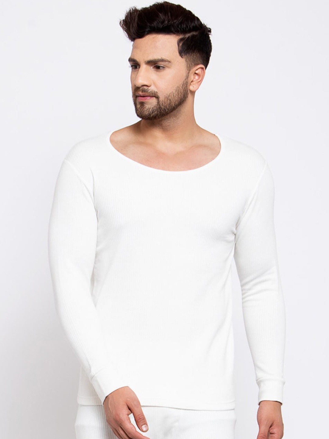 

Kalt Men Off-White Solid Thermal T-Shirt