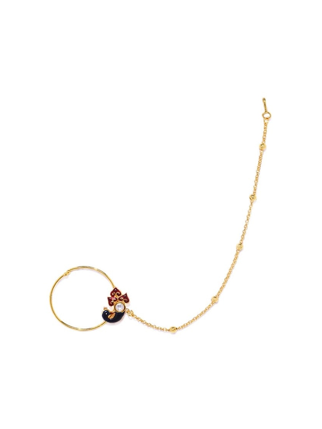 

AccessHer Gold-Plated Red Vilandi Kundan-Studded Chained Nose Ring