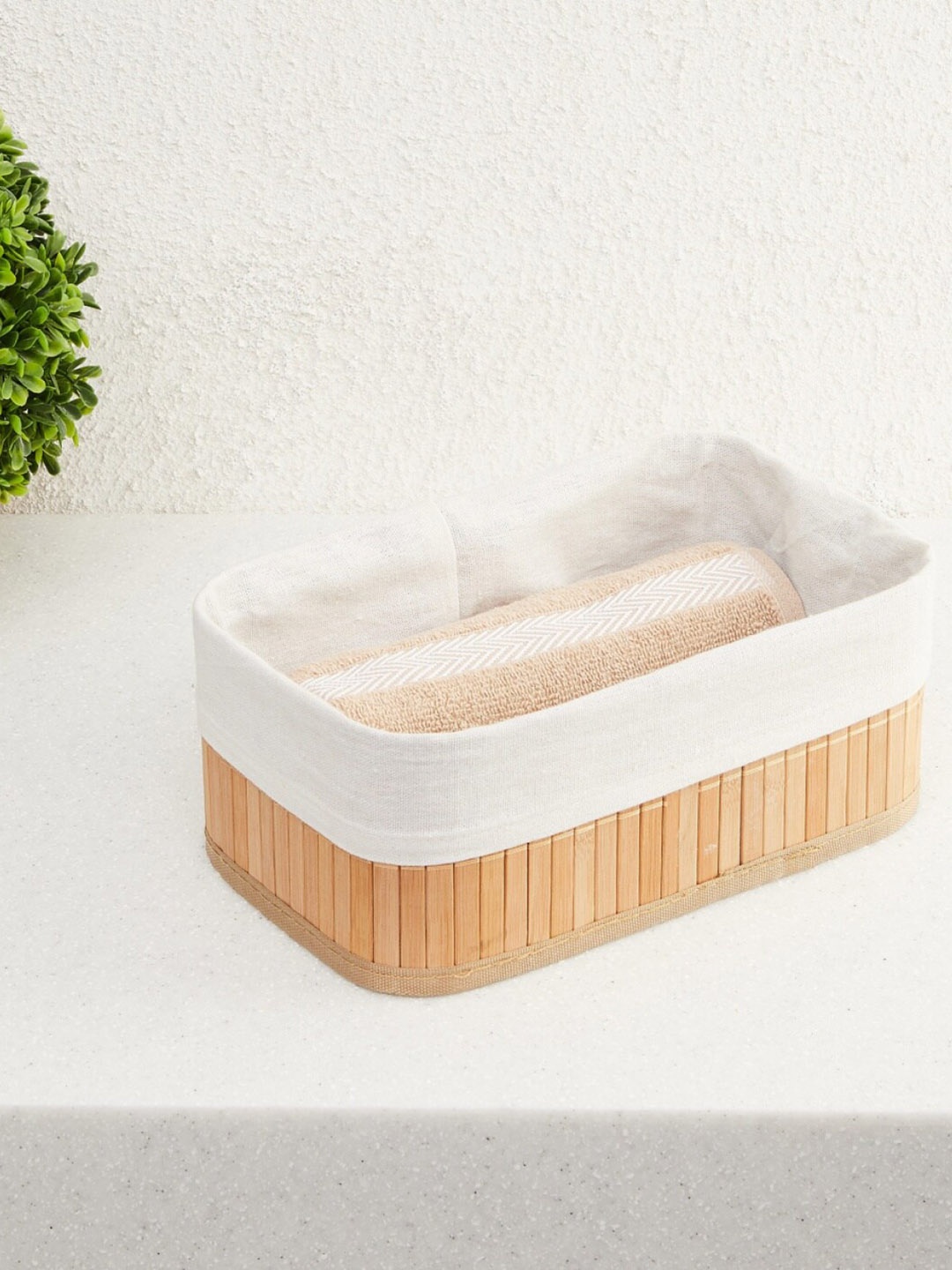 

Home Centre Beige & White Hudson-Macy Rectangular Foldable Laundry Basket