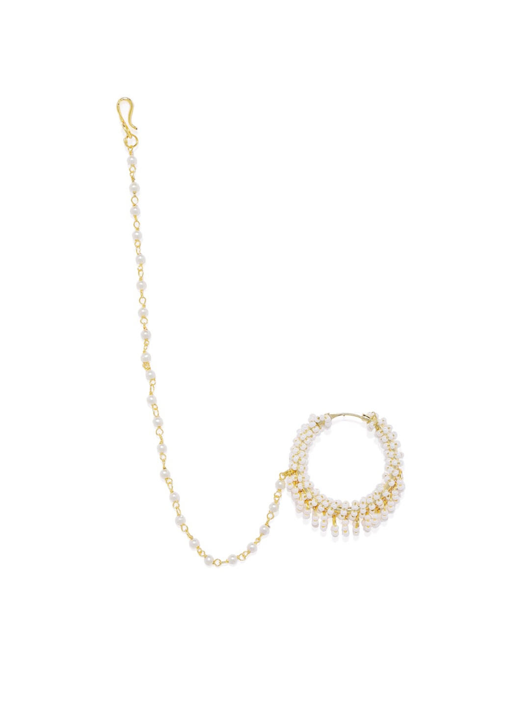 

AccessHer Gold-Plated White Pearl Beaded Meenakari Nose Ring With Chain