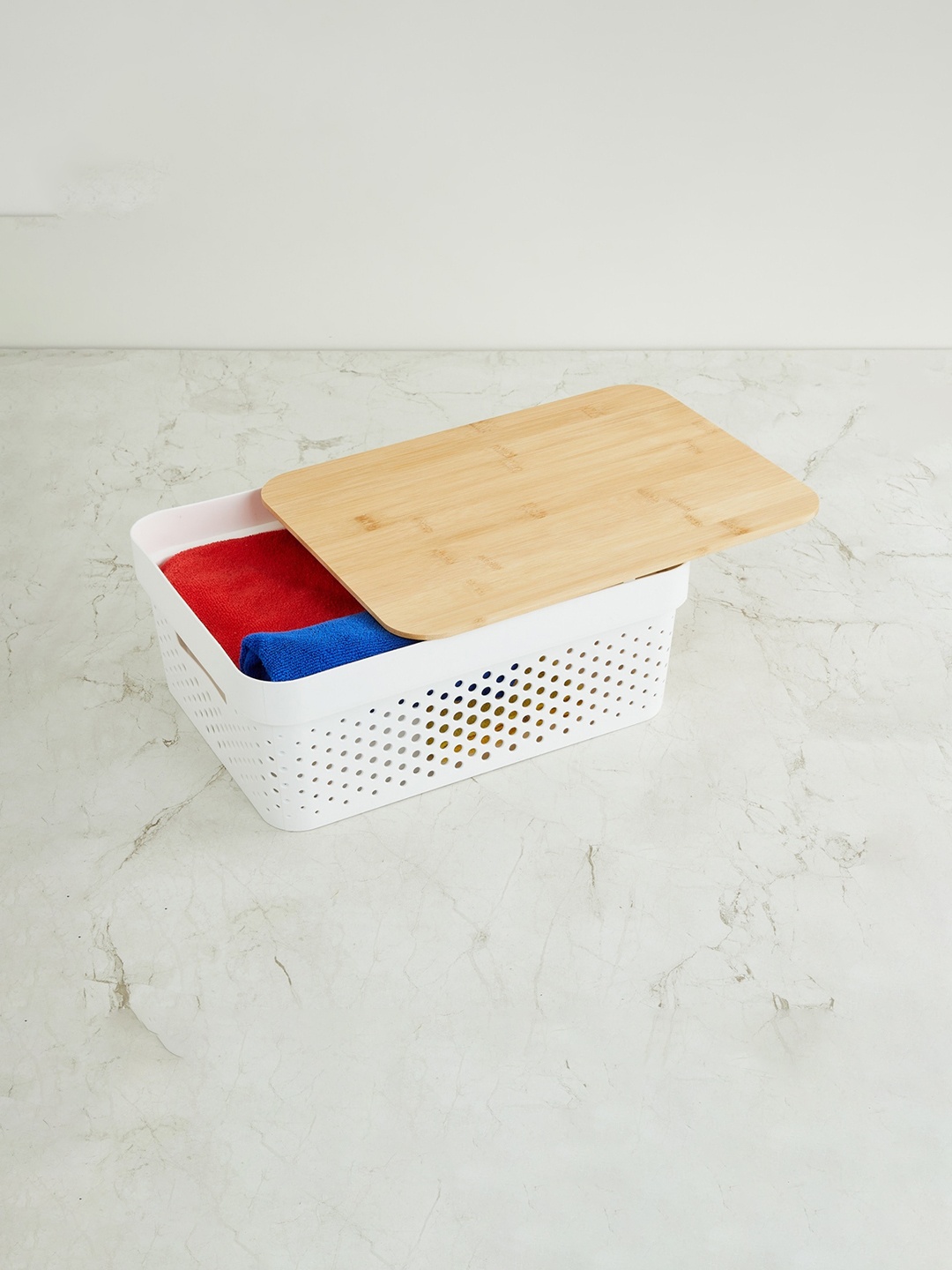 

Home centre White Solid Regan Infinity laundry Basket With Bamboo Lid