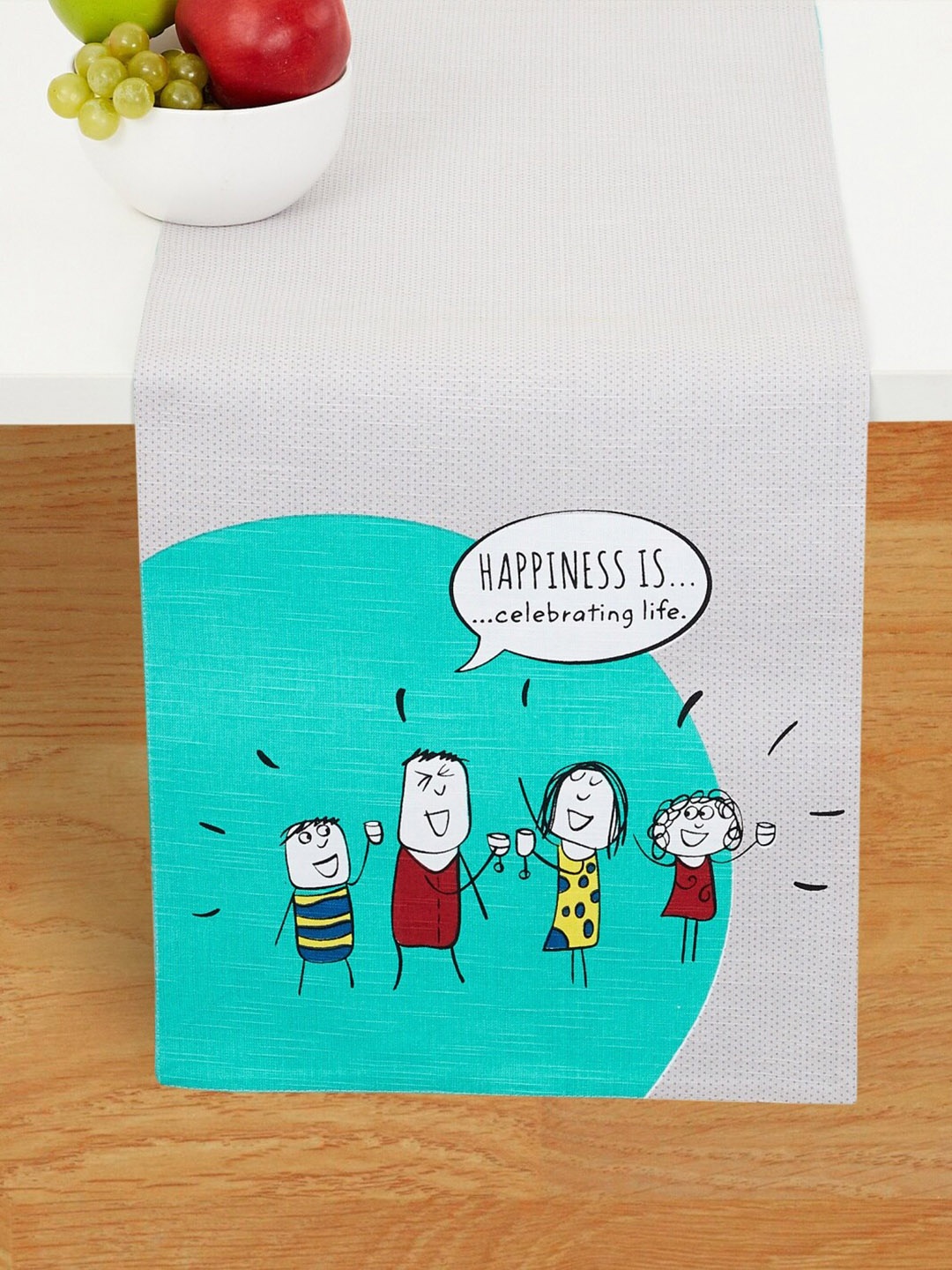

Home Centre Grey & Blue Happiness Printed Cotton Rectangular Table Runner
