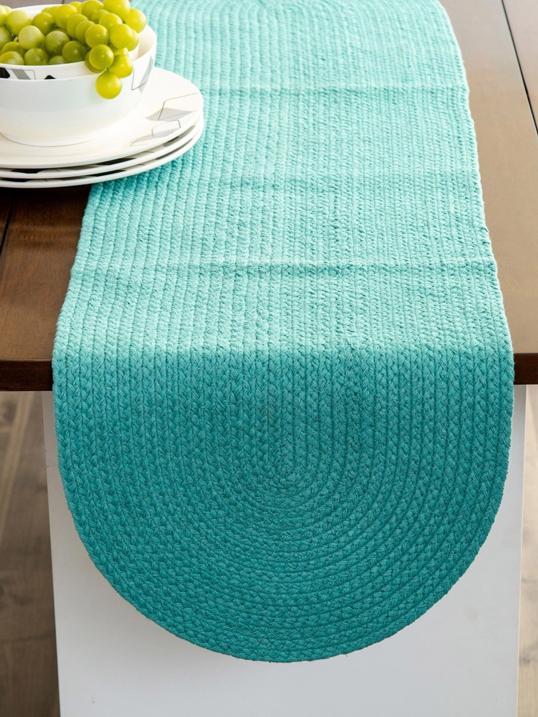 

Home Centre Turquoise Blue Solid Colour Connect Braided Pure Cotton Table Runner