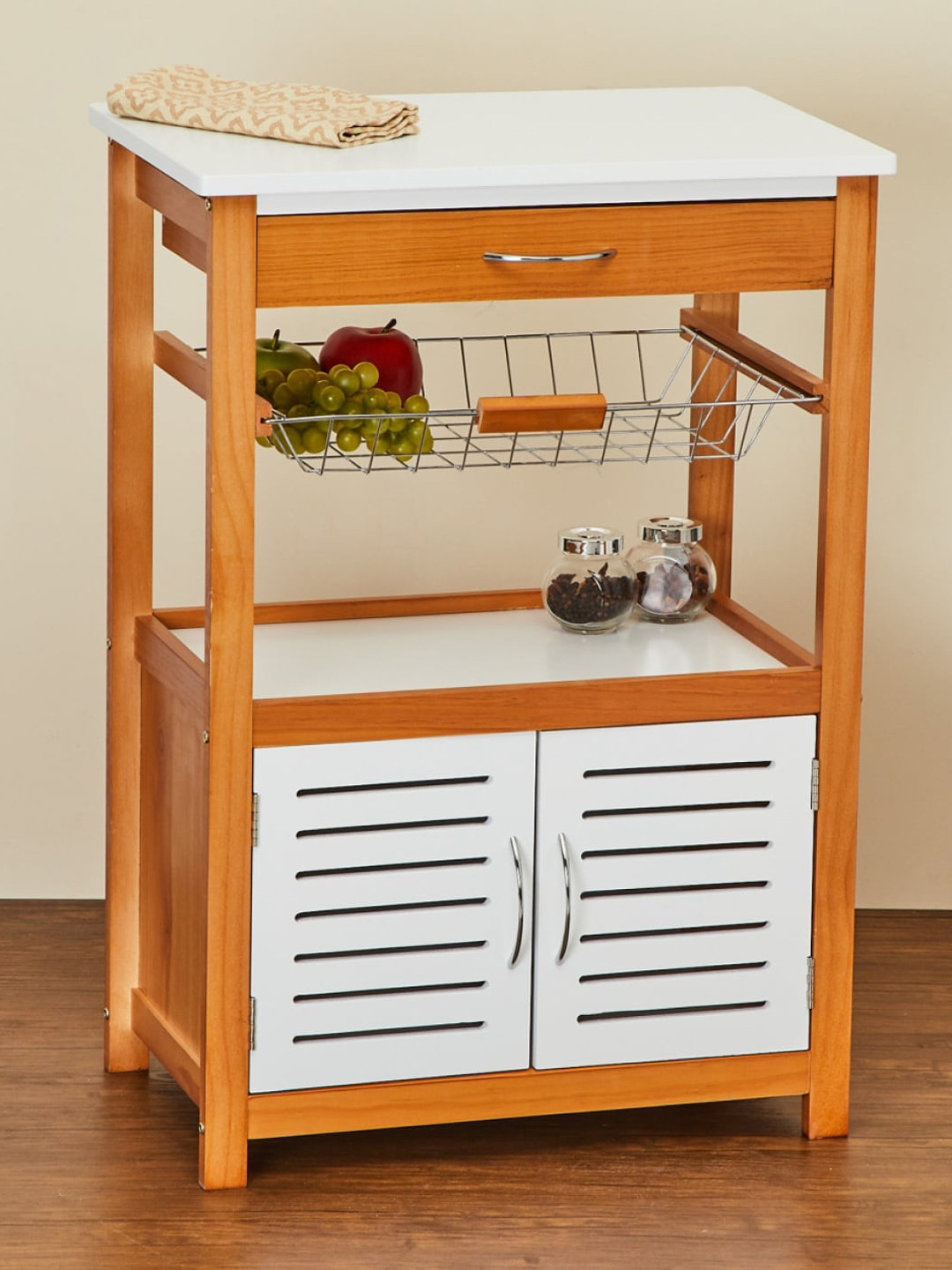 

Home centre Multicolor Solid Tranzit Wooden Rectangular-Shaped Kitchen Trolley, Multi