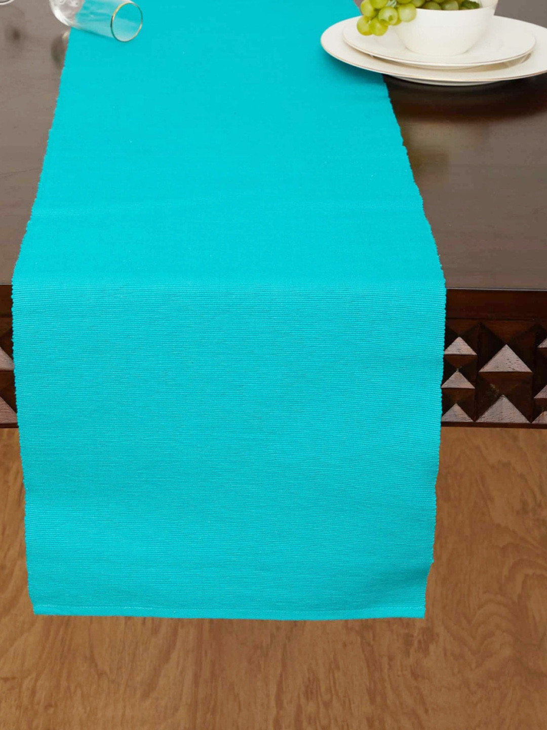

Home Centre Turquoise-Blue Textured Cotton Ribbed Cotton Table Runner