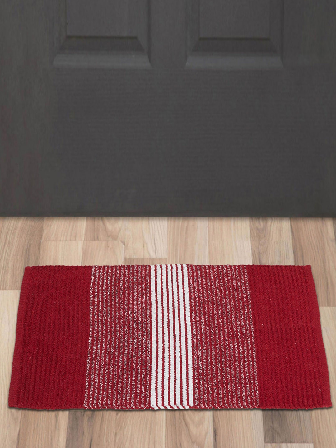 

Home Centre Red & White Striped Anti-Skid Cotton Dhurrie