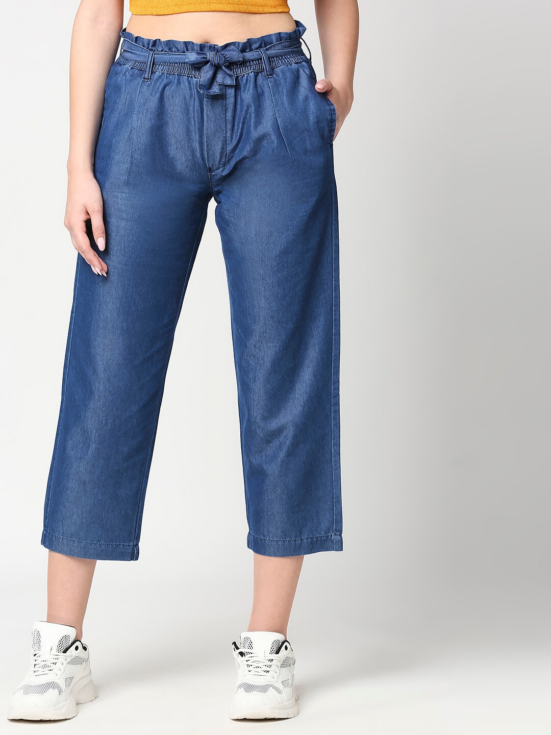 

High Star Women Blue Solid Cropped Palazzos