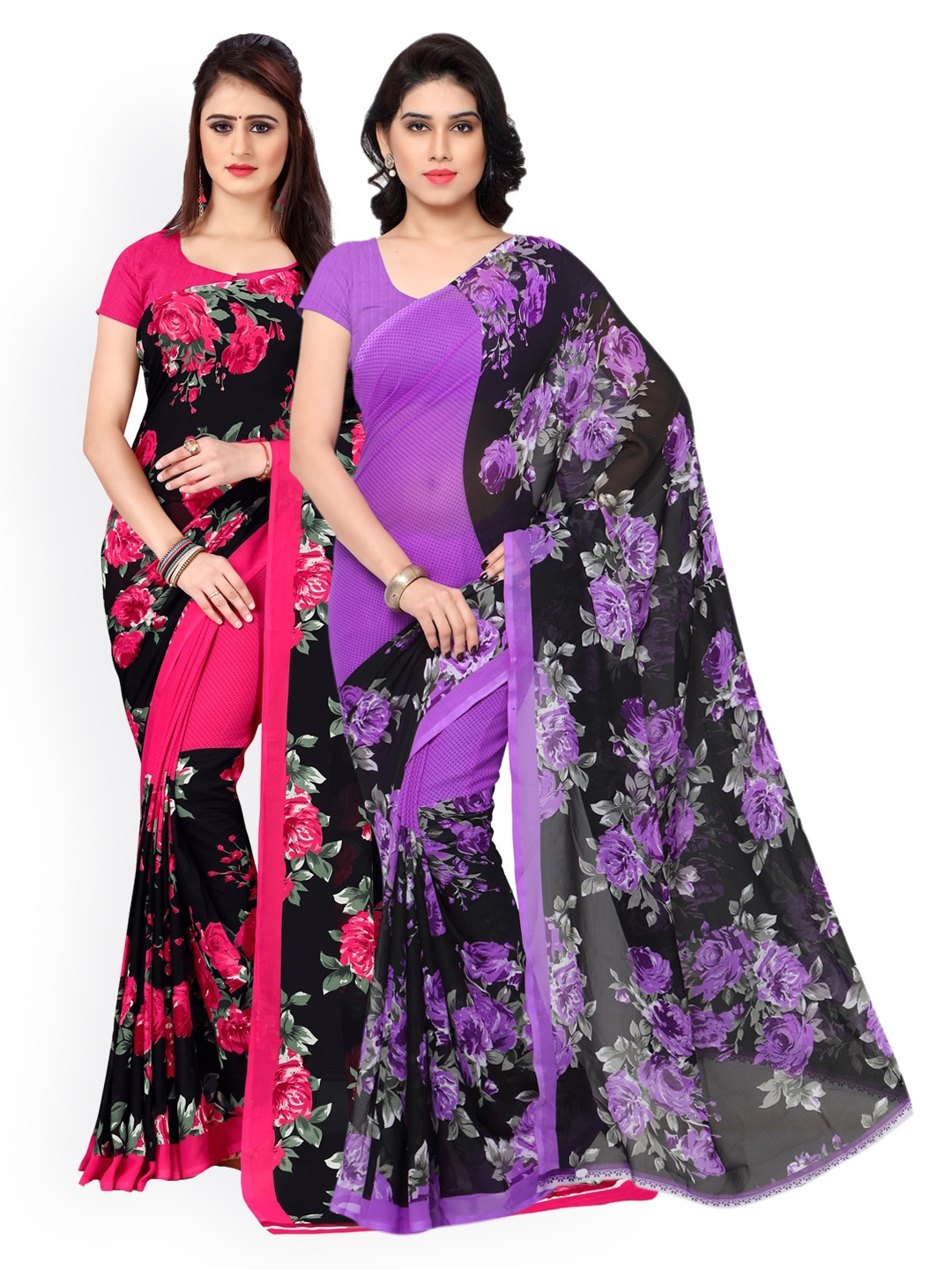 

ANAND SAREES Pack Of 2 Pure Georgette Printed Sarees, Purple