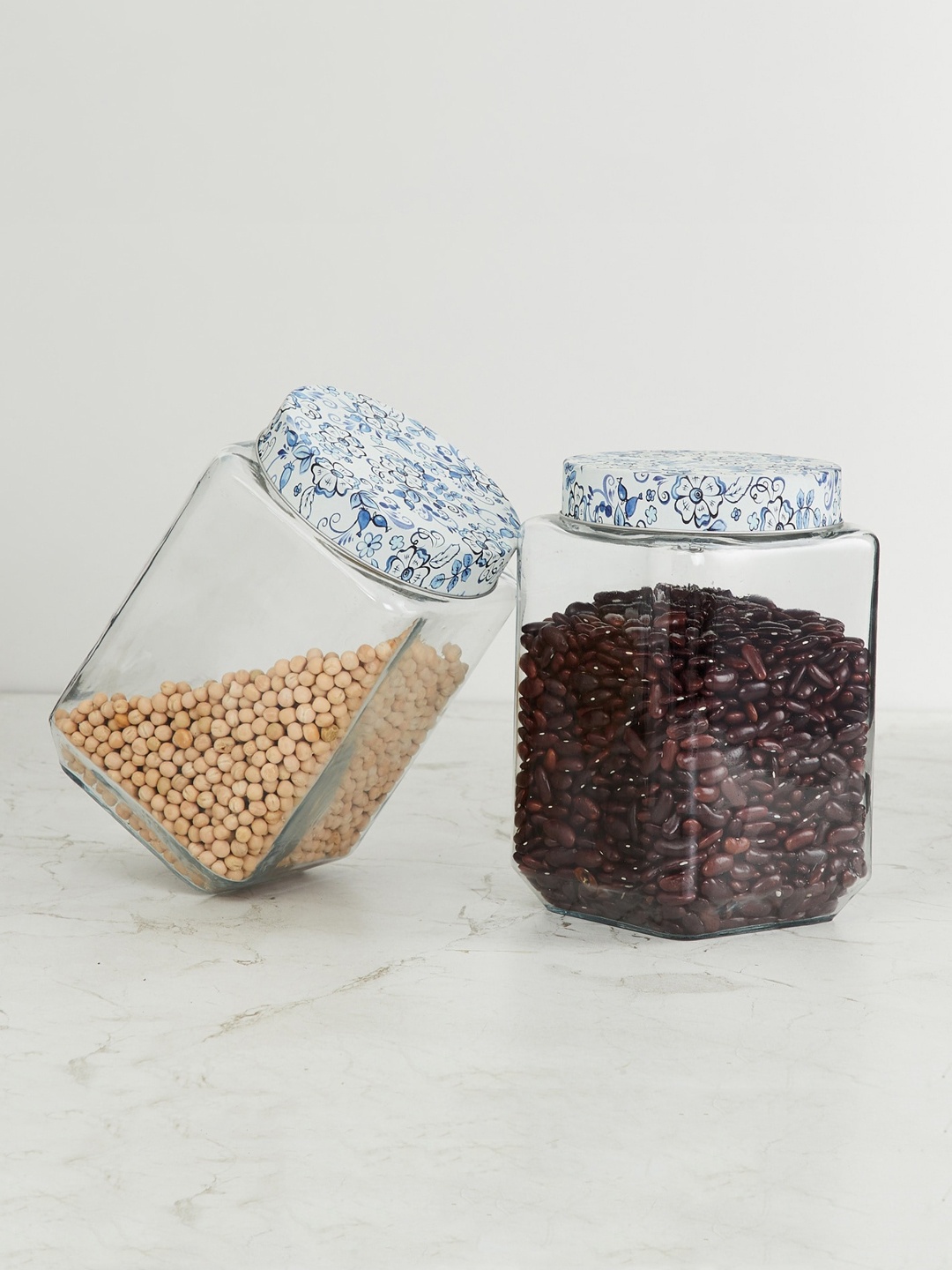

Home Centre Transparent Solid Corsica Glass Storage With Metal Flower Lid