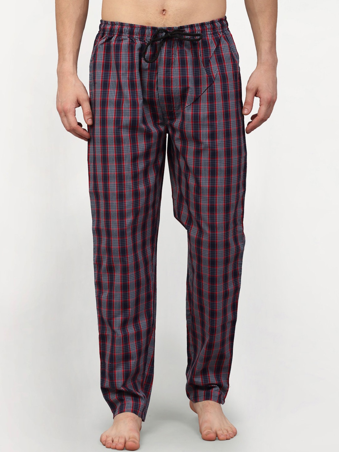 

JAINISH Men Grey & Black Checked Pure Cotton Lounge Pants