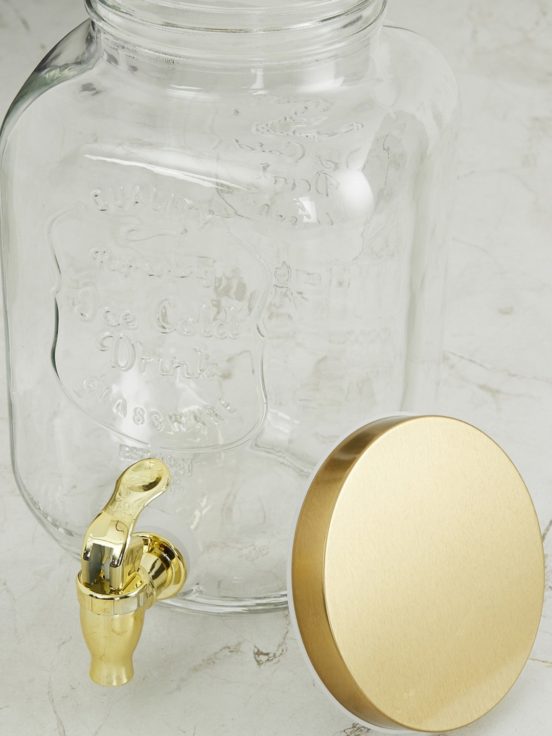 

Home Centre Transparent & Gold-Toned Solid Glass Dispenser with Metal Stand 4 L