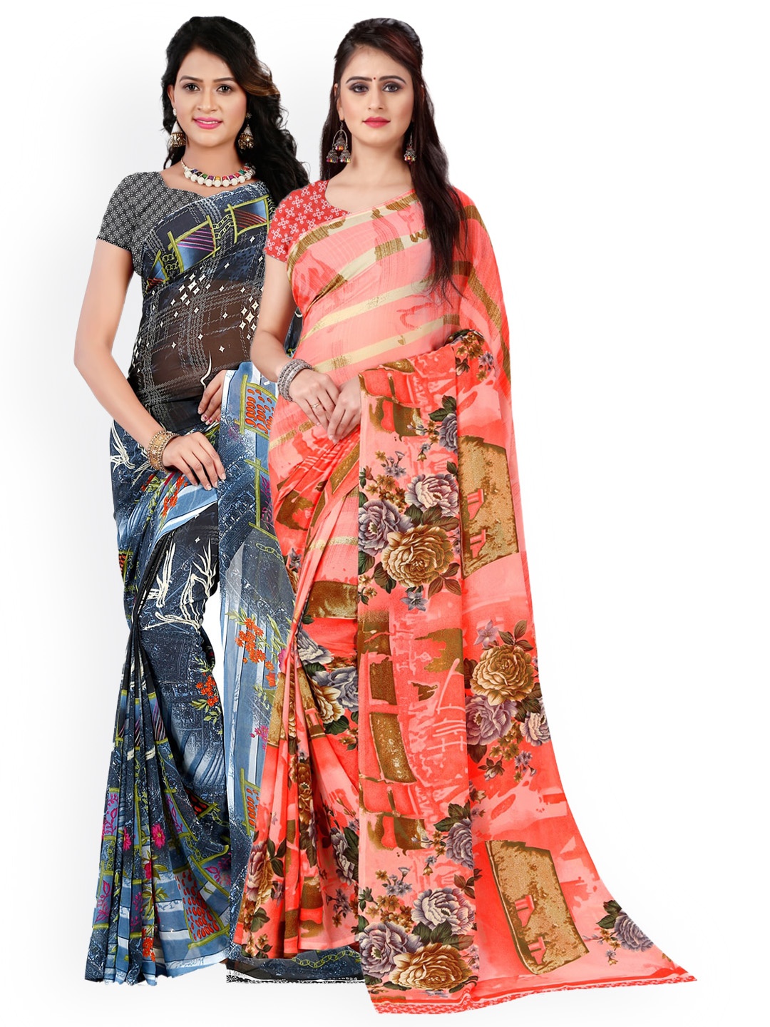 

ANAND SAREES Pack Of 2 Pure Georgette Printed Sarees, Multi