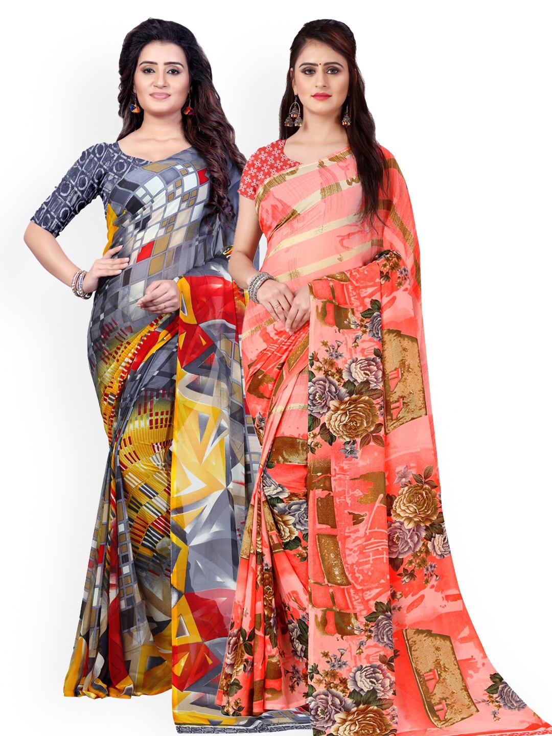 

ANAND SAREES Pack Of 2 Pure Georgette Printed Sarees, Multi