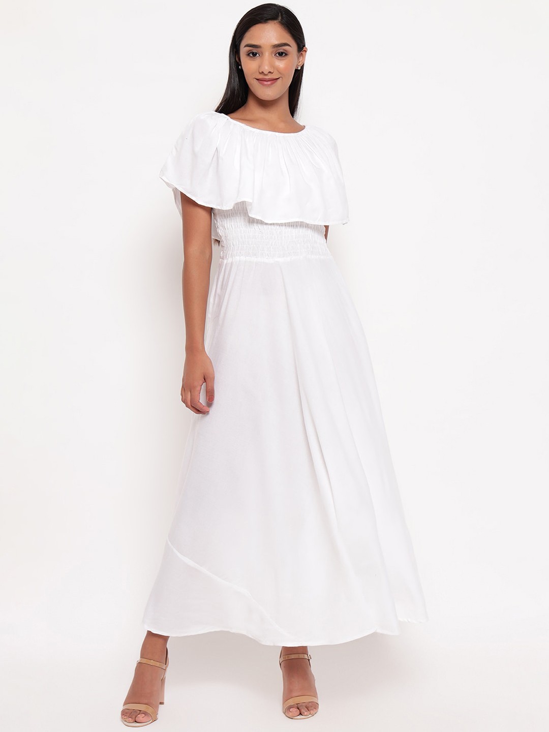 

Aawari Women White Solid Maxi Dress