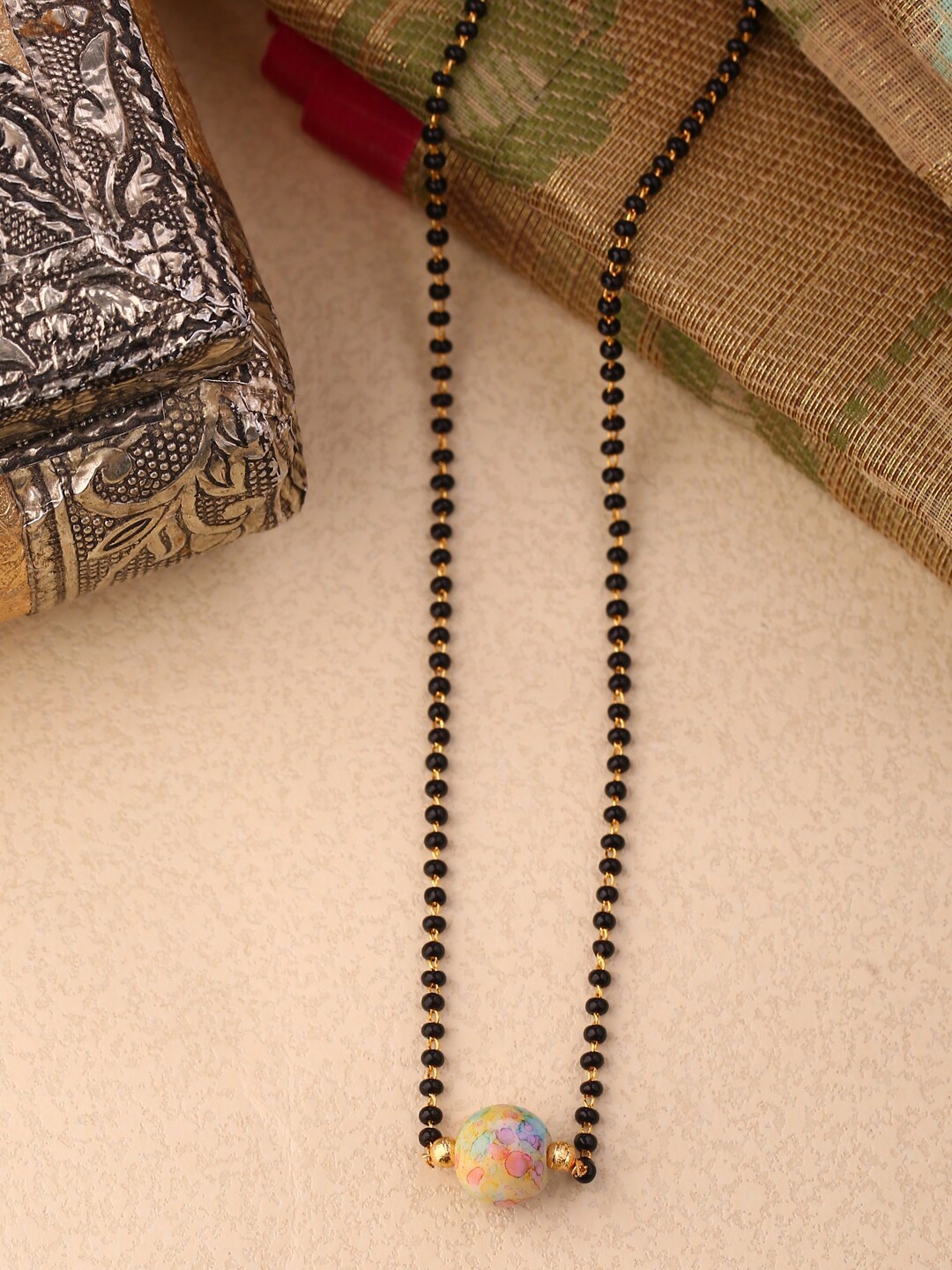 

Shoshaa Gold-Plated Black & Yellow Beaded Mangalsutra
