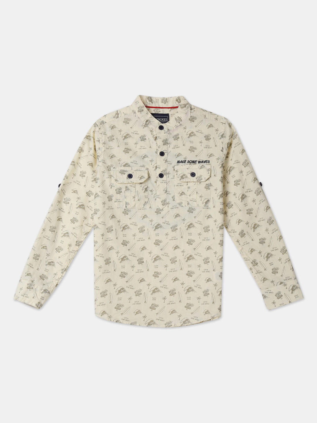

Cherokee Boys Cream-Coloured Regular Fit Printed Casual Shirt