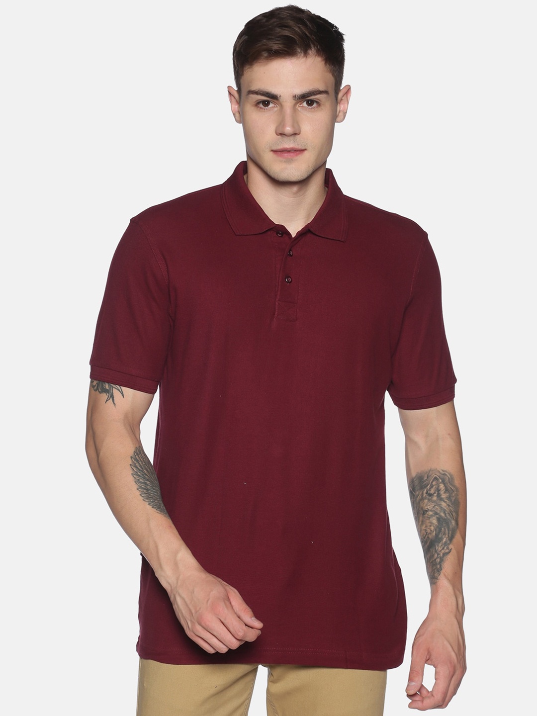 

UrGear Men Maroon Solid Polo Collar T-shirt