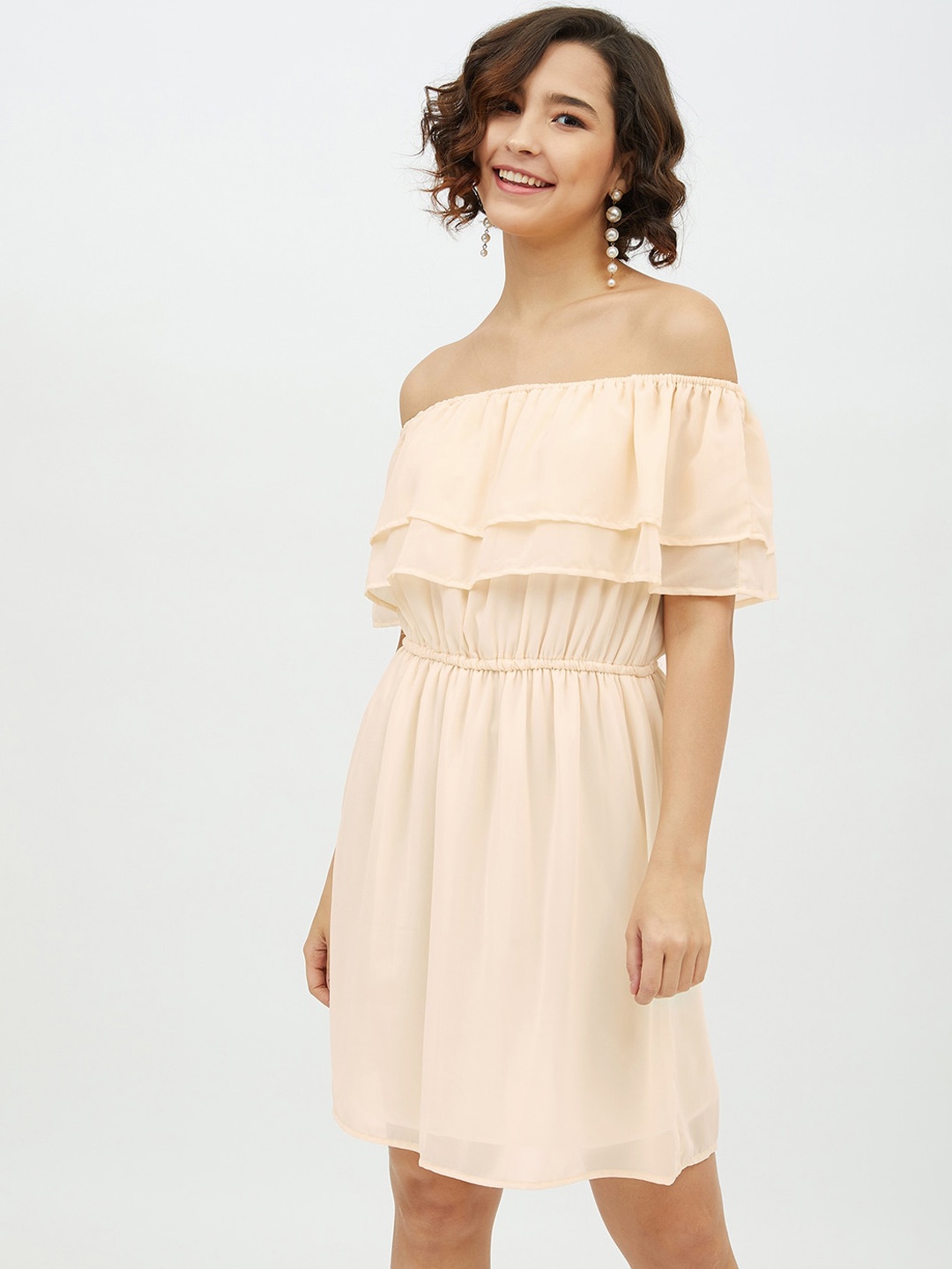 

StyleStone Women Peach-Coloured Solid A-Line Dress