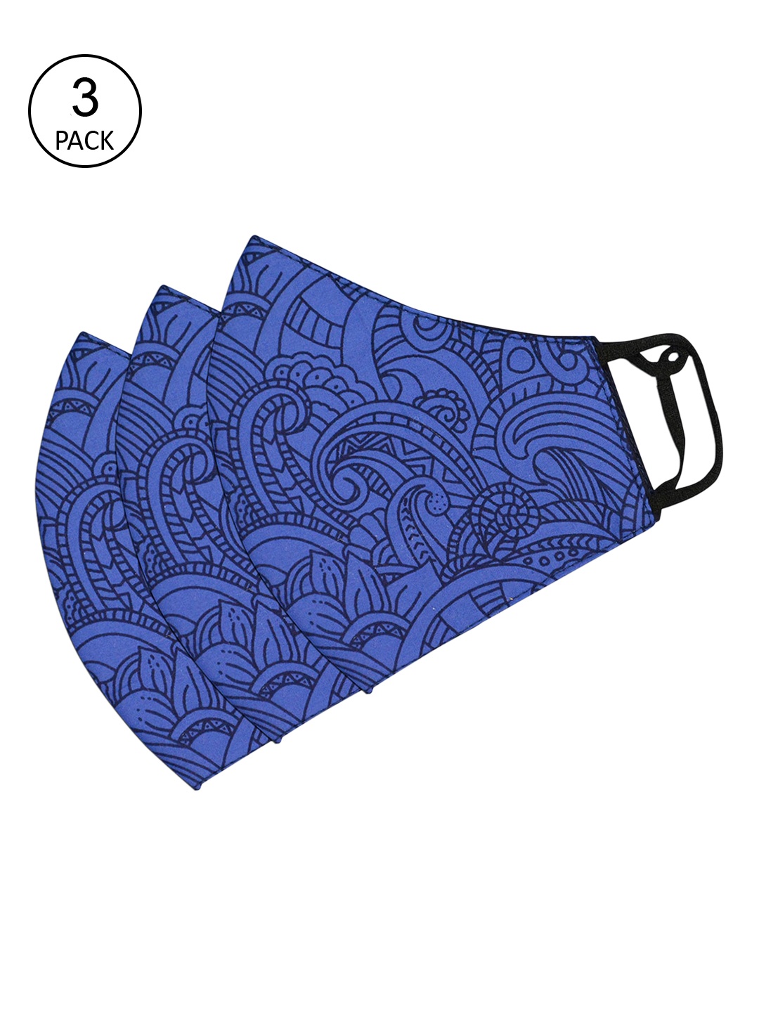 

Tossido Women Pack Of 3 Blue & Black Printed 100% Cotton Cloth Mask
