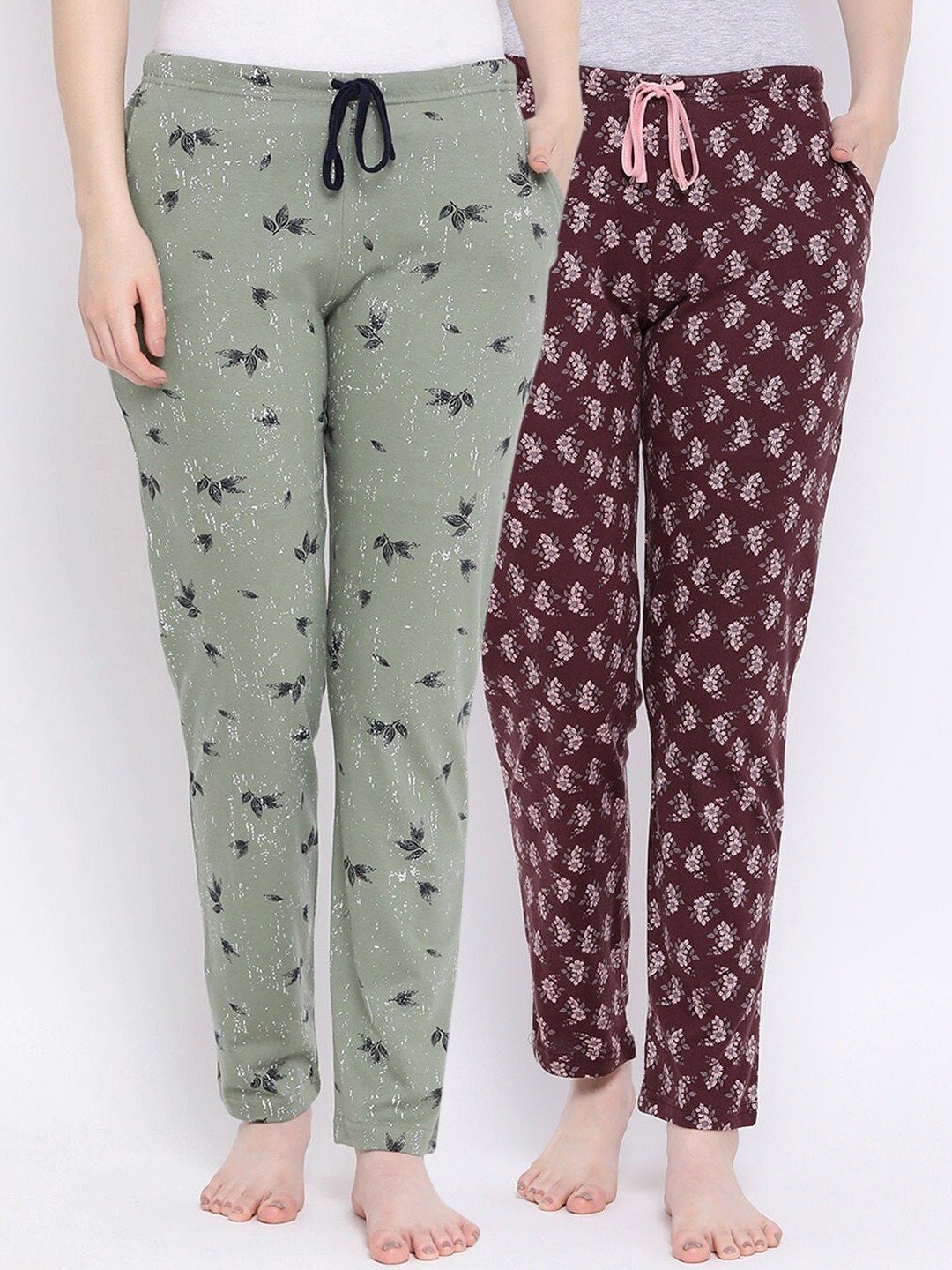 

Kanvin Women Pack Of 2 Printed Pure Cotton Lounge Pants PJ1055+PJ1122, Brown