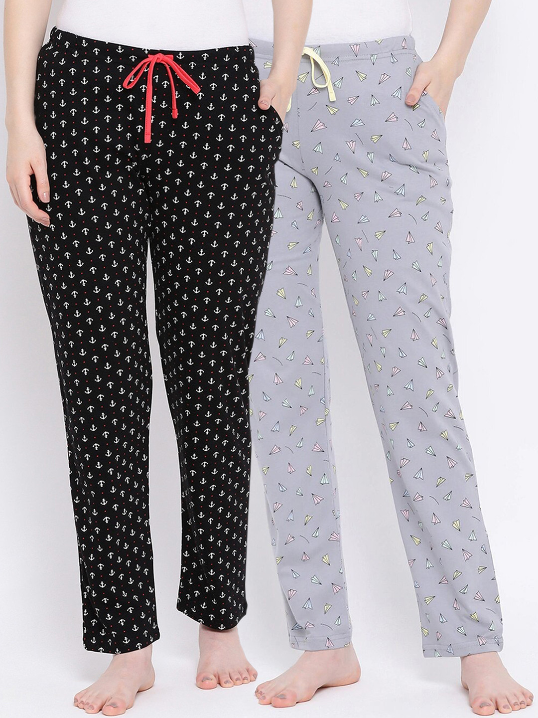 

Kanvin Women Pack Of 2 Printed Cotton Lounge Pants, Grey