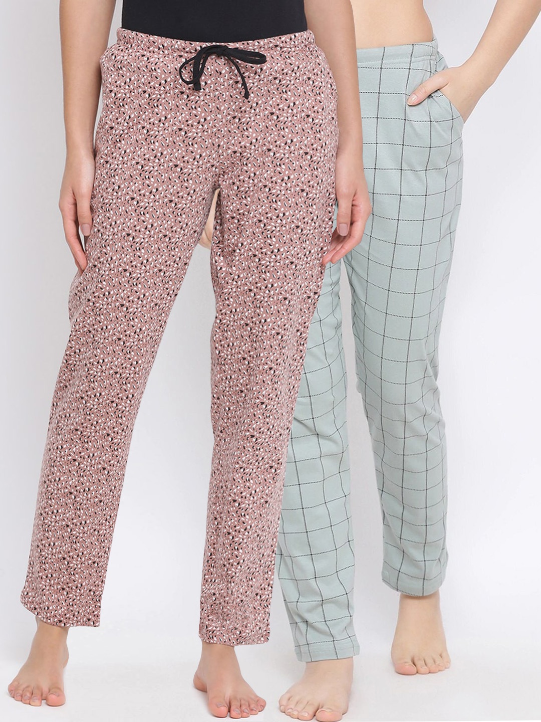 

Kanvin Women Pack Of 2 Printed Cotton Lounge Pants, Green