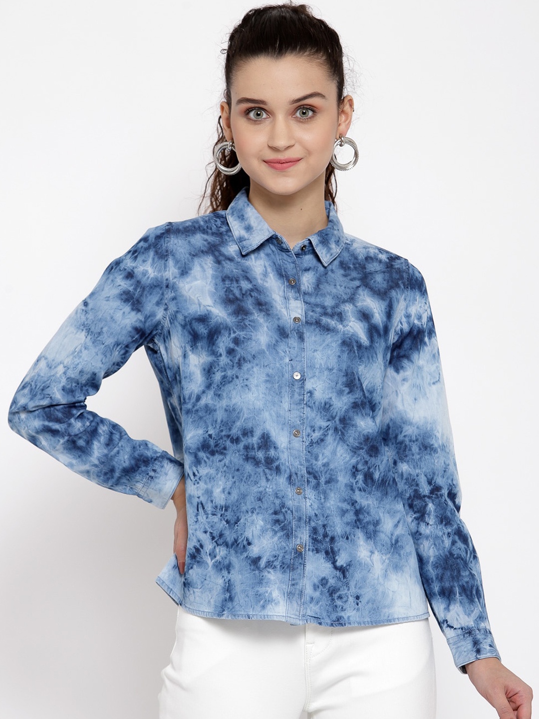 

Pepe Jeans Women Blue Regular Fit Dyed Denim Casual Shirt