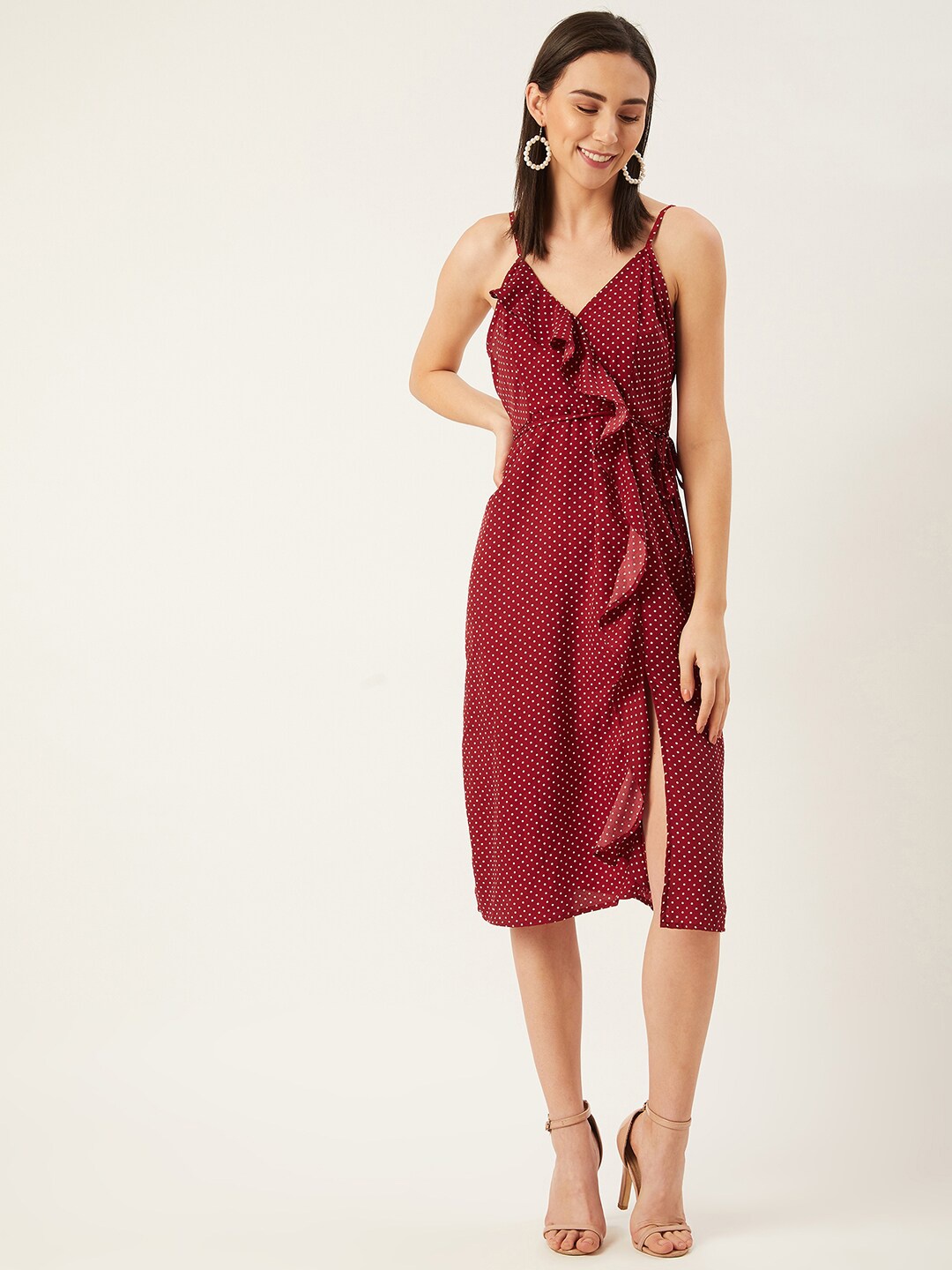 

ANVI Be Yourself Women Maroon Polka Dot Printed Wrap Dress