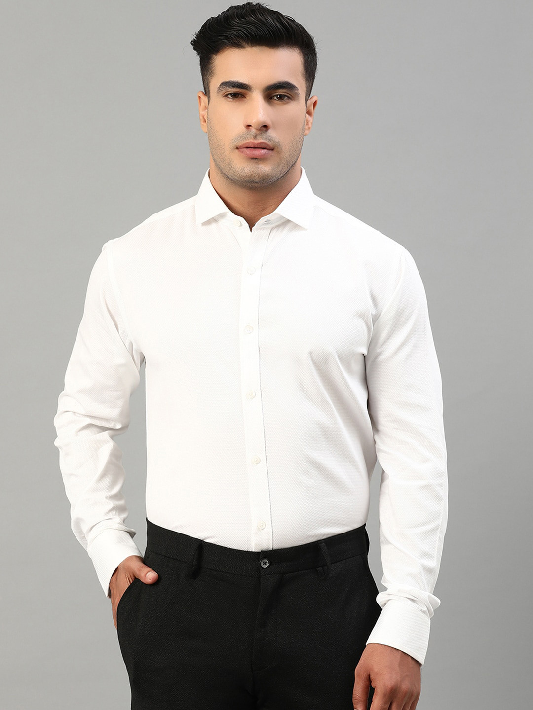 

HARSAM Men White Regular Fit Solid Casual Cotton Shirt