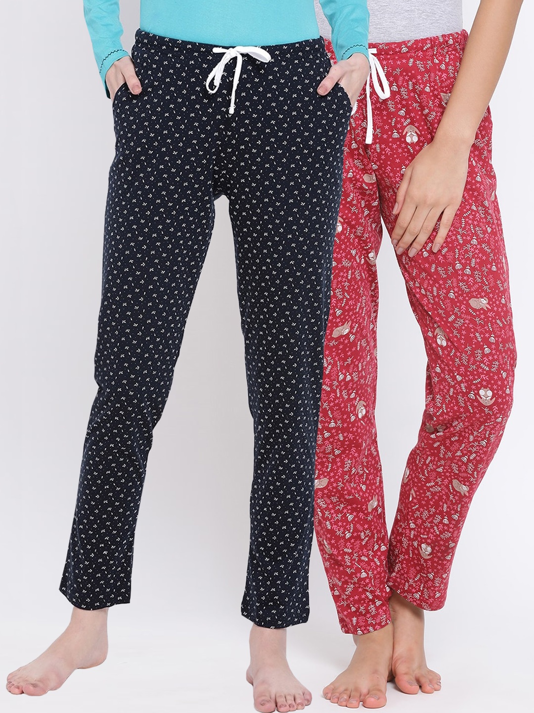 

Kanvin Women Pack Of 2 Printed Cotton Lounge Pants, Navy blue