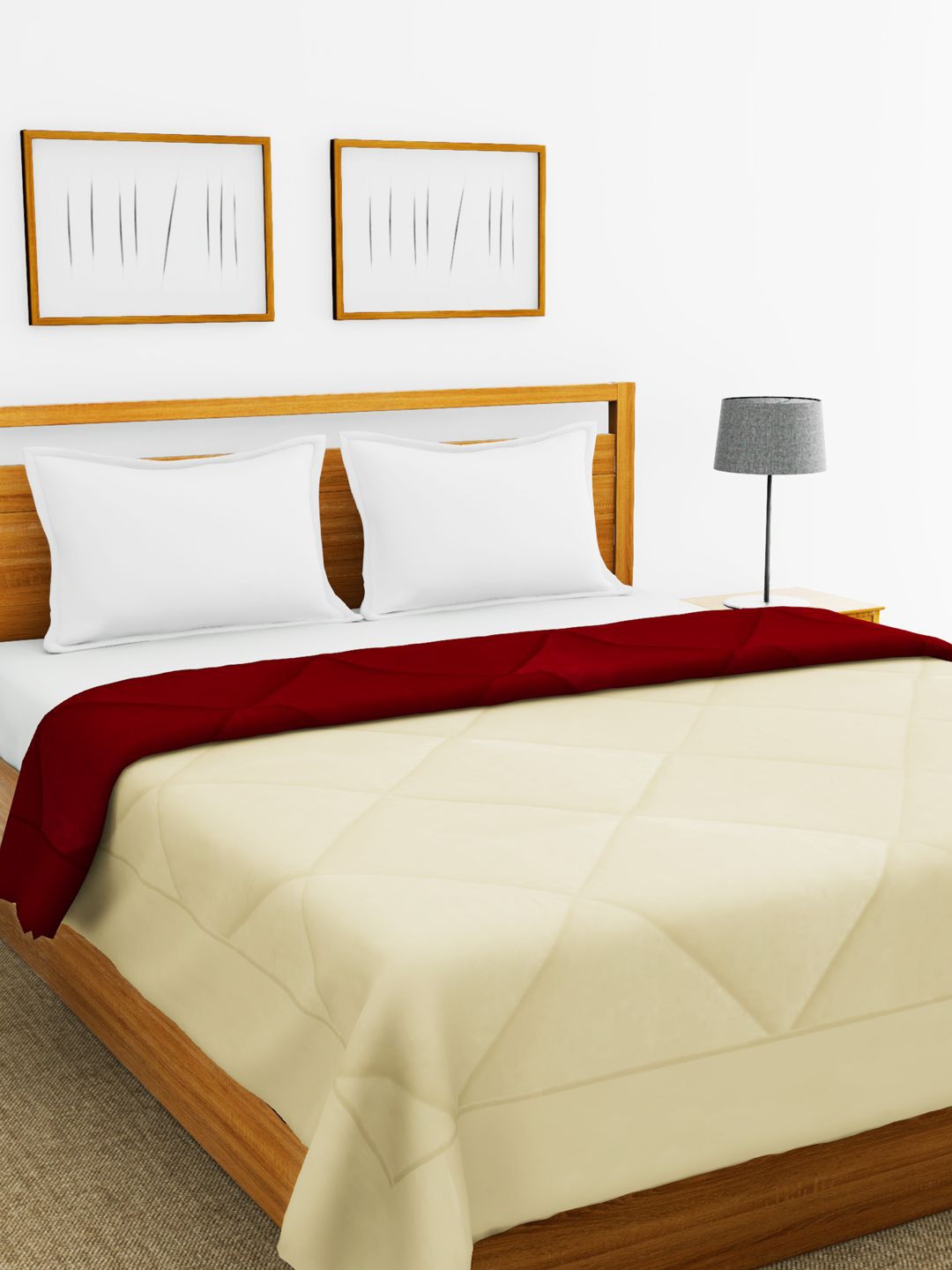 

BIANCA Beige & Maroon Solid AC Room 350 GSM Double Bed Quilt