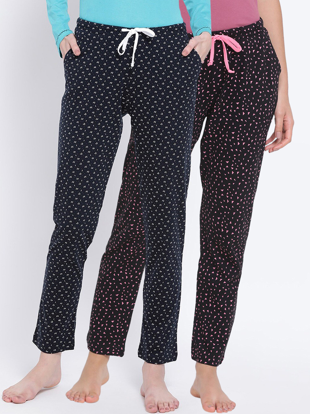 

Kanvin Women Pack Of 2 Printed Cotton Lounge Pants, Navy blue