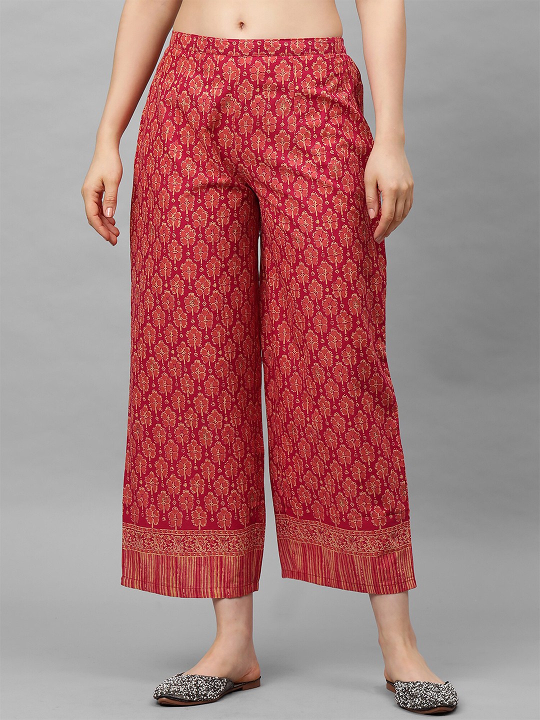

Indo Era Women Pink Printed Straight Palazzos