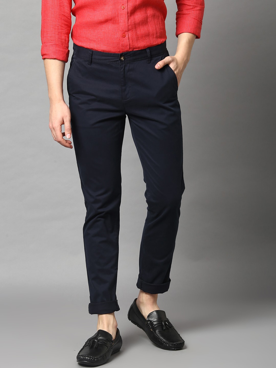 

HARSAM Men Navy Blue Slim Fit Solid Chinos