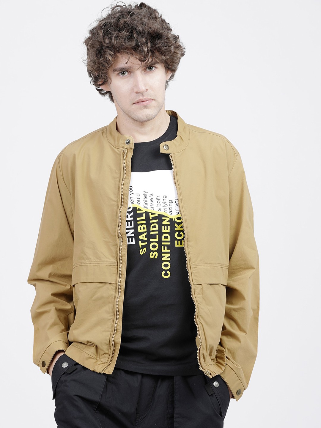 

HIGHLANDER Men Khaki Solid Bomber Jacket