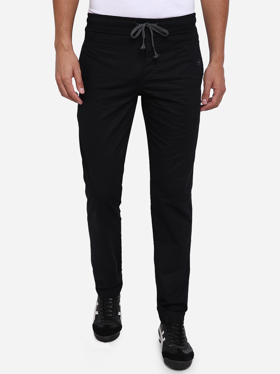 

JADE BLUE Men Black Regular Fit Solid Regular Cotton Trousers