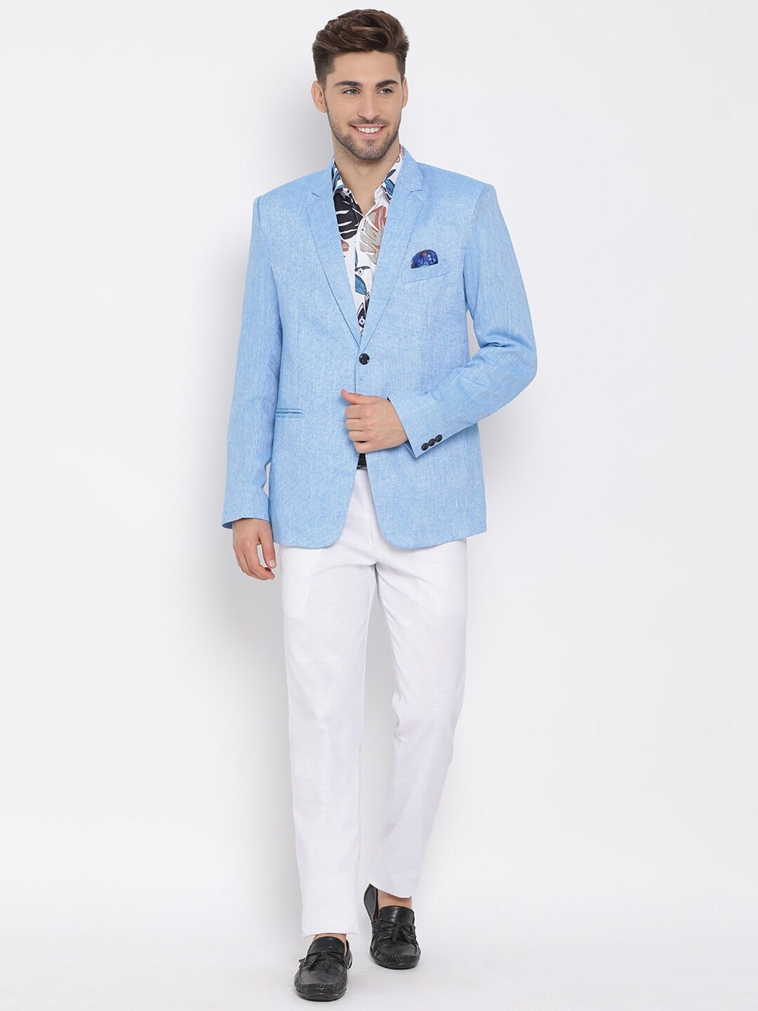 

Hangup Men Blue & White Solid Single-Breasted Three-Piece Casual Suit
