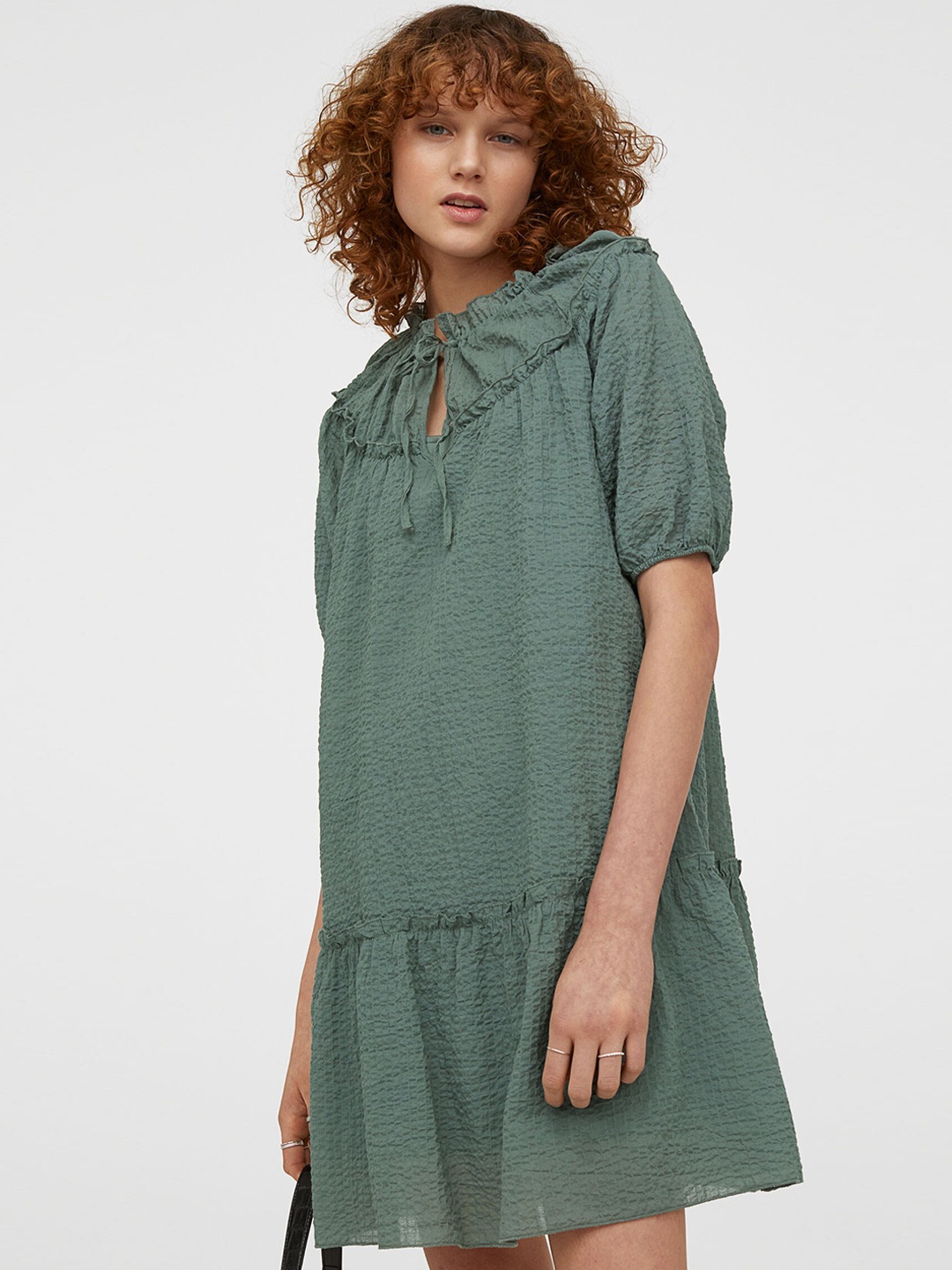 

H&M Women Green Balloon-Sleeved Dress