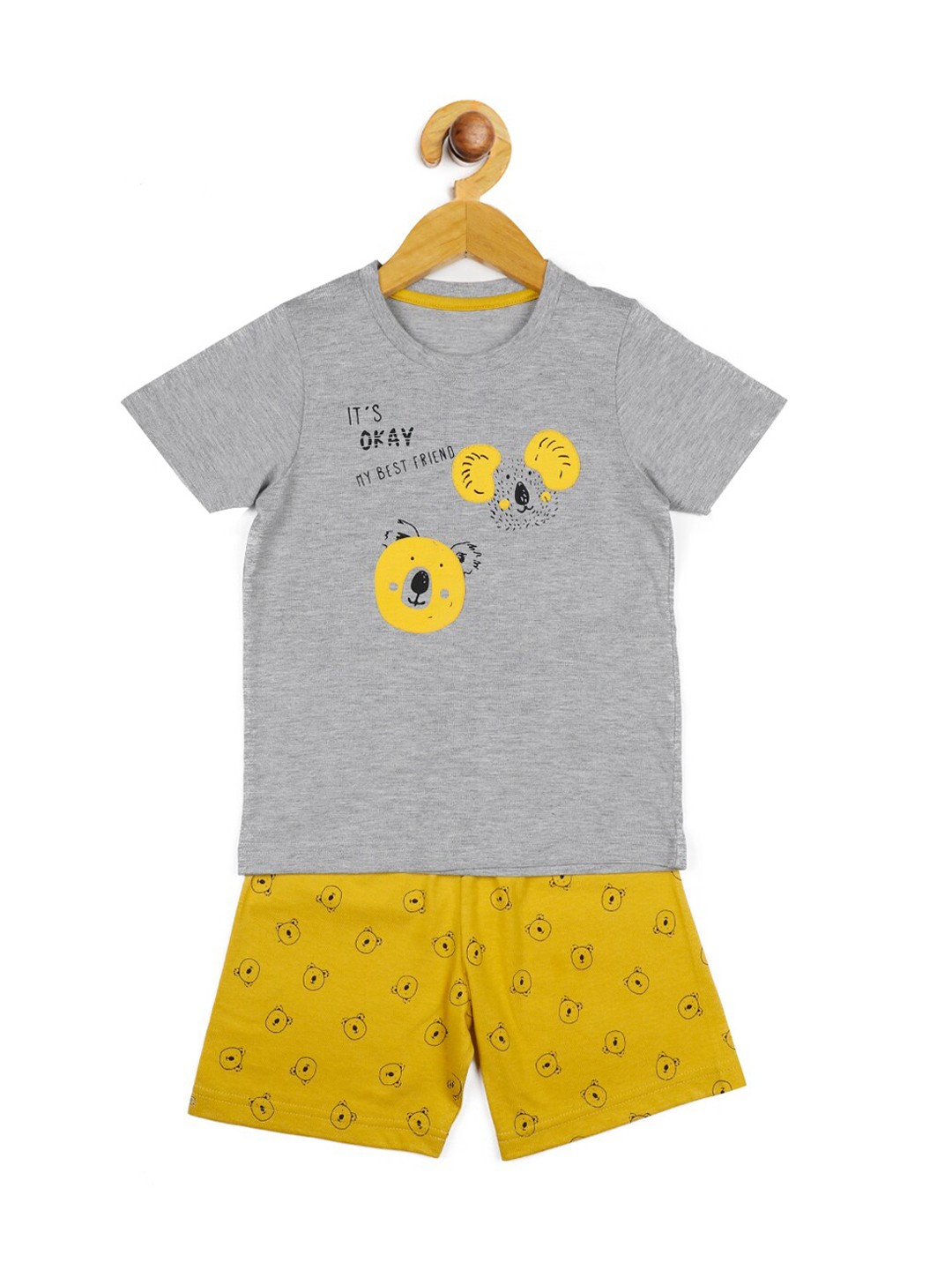 

Stupid Cupid Boys Grey & Yellow Printed T-shirt with Shorts